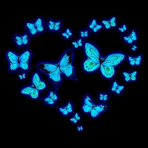 25 Stück Wandtattoo Schmetterlinge Deko, Wandtattoo Leuchtend, Schmetterlinge Deko, Luminous Schmetterling Sticker für Schlafzimmer Kinderzimmer, Fluoreszierend Wandaufkleber von QttvbTna