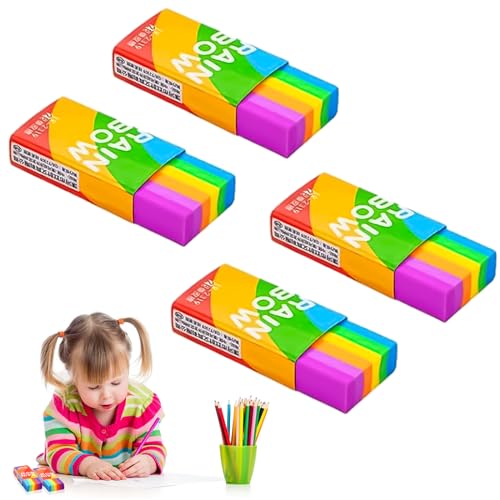 4 Stück Regenbogen 2B Radiergummi, Regenbogen Weich Radierer Weich Radierer Schule, Mini Radiergummi Set Radiergummi aus Gummi für Schule, Skizzenraum, Büro, Bildenden, Künsten, Gemälden von QttvbTna