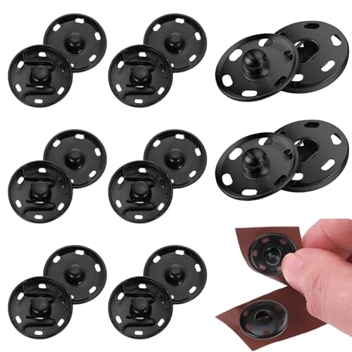 8 Satz schwarze Metall Snap Buttons, 1inch/25mm Messing Poppers Fasteners Kit, Press Studs Snap Fasteners Sew Invisible Buttons, Press Buttons für Kleidung nähen DIY Craft von QttvbTna