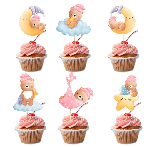 Baby Bear Shower Cupcake Topper, 30pcs Birthday Cake Decorations, Pink Cupcake Decoration for Boys and Girls Birthday Party Supplies Decorations von QttvbTna