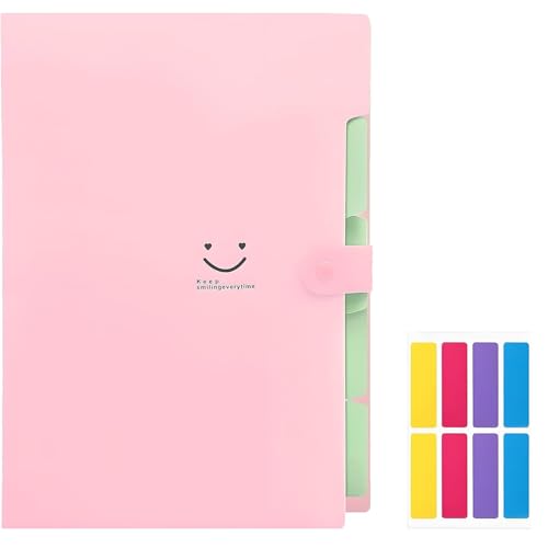 Dokumentenmappe A4, Fächermappe 4 fächer Kunststoff Ordnungsmappe mit 5 Tasche Document Organizer Folder Mappe Mit Fächern Für Dokumente, Belege Schulmaterial Bürobedarf (Rosa) von QttvbTna