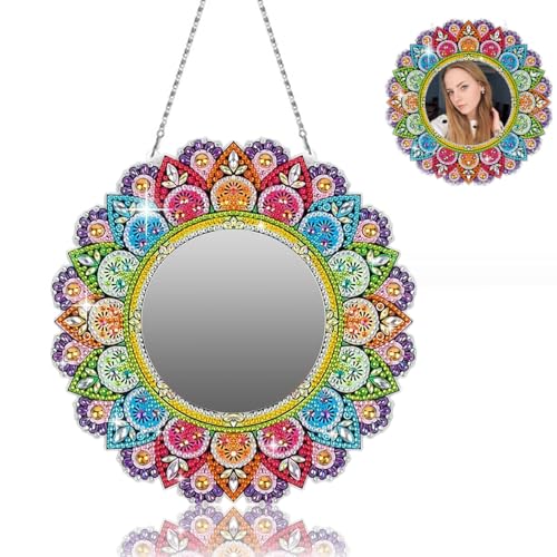 QttvbTna Diamond Painting Spiegel Geschenk, 1 PCS Kinder DIY Kosmetikspiegel Kreativ Basteln Mädchen Geburtstagsgeschenk Spielzeug Geschenke Mädchen Make-up Spiegel Rund Mirror Zimmer Wand Deko von QttvbTna