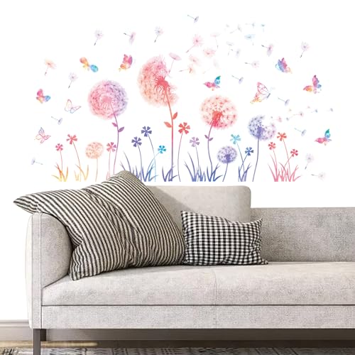 Wandtattoo Löwenzahn, Wandtattoo Pusteblume Blumen Bunt Wandaufkleber Bunt Wandsticker Löwenzahn, Kinderzimmer Wanddeko, Pflanzen Blumen Wandaufkleber für Hintergrund Wanddeko von QttvbTna