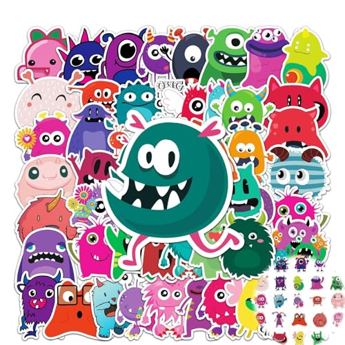 Wasserfeste Kleine Monster Aufkleber, 50 PCS Niedliche Monster-Aufkleber Wasserdichte Sticker für Laptop Skateboard Scrapbook Trinkflasche Cute Cartoon Tiere Sticker Kinder Aufkleber für Kindergeburts von QttvbTna