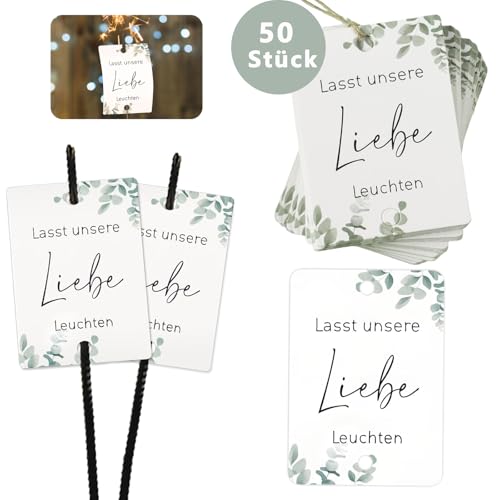 Wunderkerzen Hochzeit Etiketten, 50PCS Lasst Unsere Liebe Leuchten Hochzeitsdeko Gastgeschenke Knicklichtschilder Geschenkanhänger Weißer Karton von QttvbTna