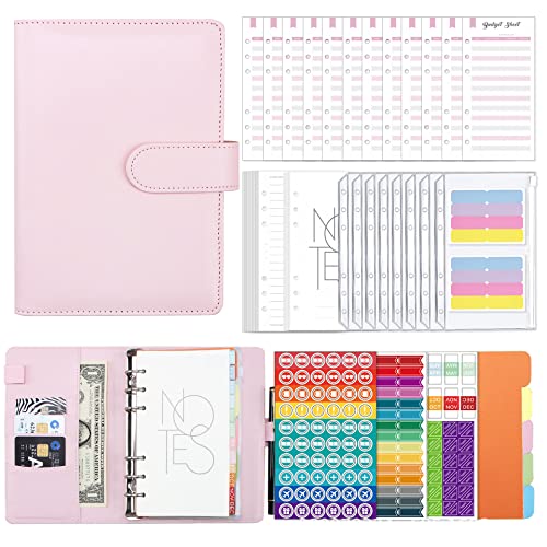 A6 Binder Budget Umschlagmethode Finanzplaner Notizbuch Sparen Organizer Ringbuchordner Wallet Notebook Geld Planer 6 Löcher Budget Planner Geldumschläge Organizer Set (Rosa) von Qtuie