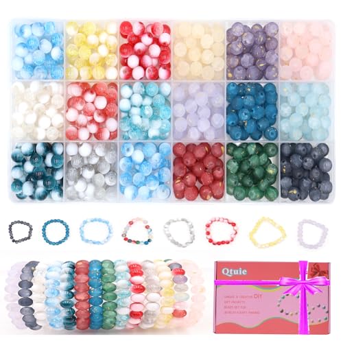 Perlen für Armbänder 8mm Glas Perlen zum Auffädeln Bastelperlen Runde Bunte Perlen Set Perlenset Armbandset Bracelet Beads Glasperlen für Schmuckherstellung DIY Armbänder Ketten Handwerk Geschenke von Qtuie