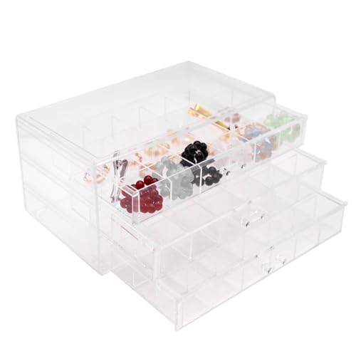 Qtuie Schmuckaufbewahrung Transparent Acryl Schmuckkästchen mit 3 Schubladen Schmuckkästchen Schmuck Organizers Ohrringe Ringe Halsketten Aufbewahrungsboxen Sortierboxen für Kleinteile Aufbewahrung von Qtuie