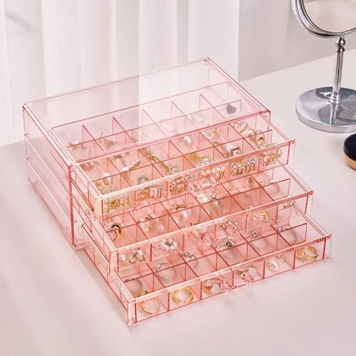 Qtuie Schmuckaufbewahrung Transparent Acryl Schmuckkästchen mit 3 Schubladen Schmuckkästchen Schmuck Organizers Ohrringe Ringe Halsketten Aufbewahrungsboxen Sortierboxen für Kleinteile Aufbewahrung von Qtuie