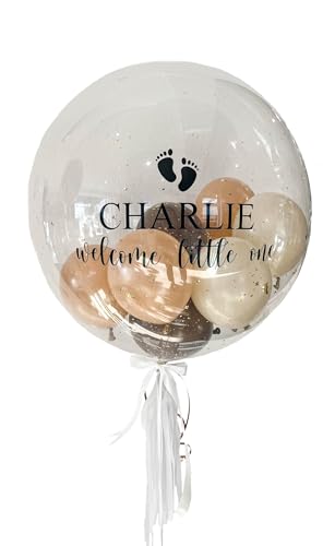 Bubble Fabrik - Personalisiertes Ballongeschenk: Durchsichtiger Heliumballon mit Bunten Ballons, Geschenk zu Geburt, Babygeschenk von Qualatex