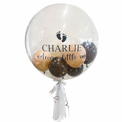 Bubble Fabrik - Personalisiertes Ballongeschenk: Durchsichtiger Heliumballon mit Bunten Ballons, Geschenk zu Geburt, Babygeschenk von Qualatex