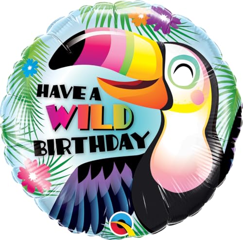 Folienballon Tropischer Papagei "Have a Wild Birthday" 46 cm Perfekte Partydeko für Kindergeburtstage und Dschungel-Mottopartys WIEDERVERWENDBAR Made in USA von Qualatex