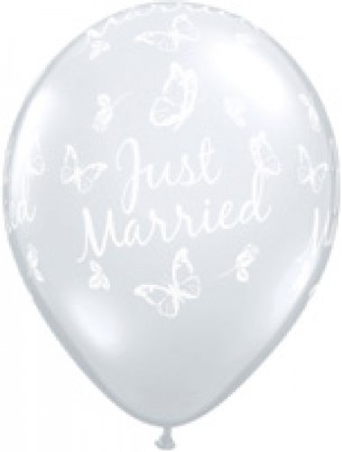 Qualatex 10 Luftballons Just Married Schmetterlinge, transparent, Aufdruck weiß, 30 cm von Qualatex