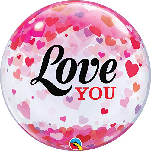 Qualatex 54604 55,9 cm Love You Konfetti Herzen Single Bubble Ballon 01 ct von Qualatex