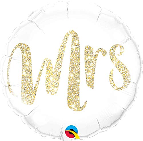 Unbekannt 1 Folienballon Just Married Mrs Glitter Gold weiß klein 46 cm ungefüllt Ballongas geeignet von Qualatex