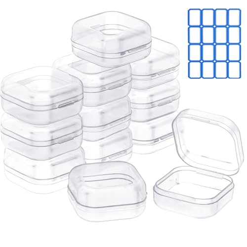 Qualsen 12 Stück Kleine Transparente Plastik Aufbewahrungsbox mit Deckel, Rechteckige Boxen für Kleine Perlen, Schmuck, Schrauben, Sortierbox, Bastelzubehör(3,5 x 3,5 x 1.8 cm) von Qualsen