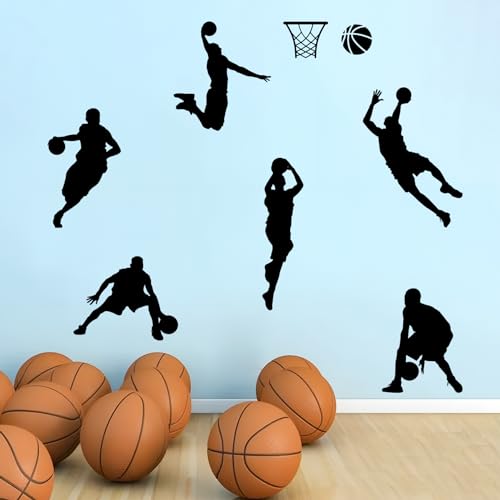 Basketball Dunk Wandaufkleber, Basketballspieler, 6 Männer, die Basketball spielen, Vinyl-Kunst-Wandaufkleber für Basketball-Fans, Schlafzimmer, Schlafsaal, Spielzimmer, Stadion, Fitnessstudio, von Quanyuchang