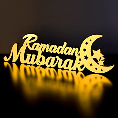 Islamische Tischdekorationen Ramadan Mubarak Schild Ramadan Kareem Schild Eid Dekoration Islamische Heimdekoration Ramadan Geschenke Holzbuchstabe Ramadan Tischschild Eid Mubarak Tischdekoration für Schreibtisch (Ramadan Mubarak) von Queekay