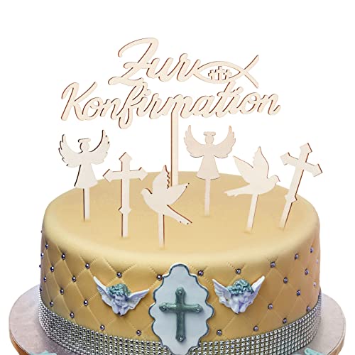 Queekay 7 Stück Zur Konfirmation Torten Topper Tauben Kreuz Engel Konfirmation Tortenstecker Holz Taufe Tortendeko Cupcake Topper Konfirmation Kuchen Dekoration für Fondant Dessert Deko von Queekay