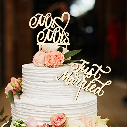 Hochzeit Holz Topper 2 Stück Buchstaben Buchstabe Kuchendeko für Mr Mrs Torten Topper Holz Hochzeit Kuchen Topper Tortendeko Hochzeit Topper für Jahrestag Party Dekoration (Married Stil) von Queekay