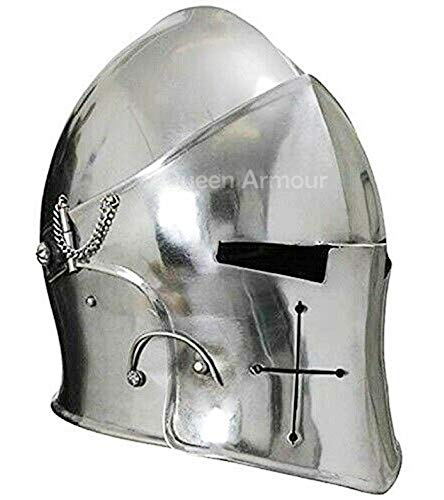 Queen Armour Mittelalter Barbuta Helm Ritter Tempelritter Kreuzritter Rüstung Helm Römer Spartan Silber Wikinger Helm Ritterhelm Spartan Helm Mittelalter Rüstung Cosplay Helm Mittelalter Helm von Queen Armour