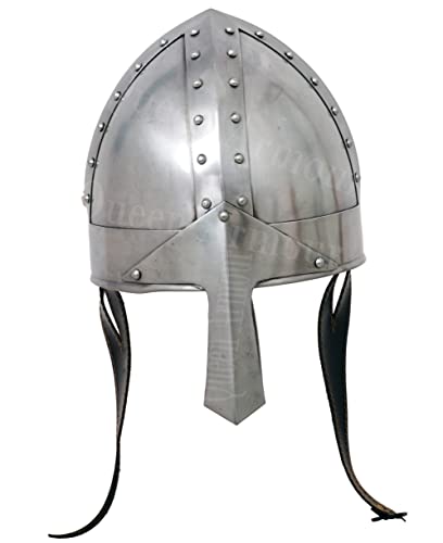 Queen Armour Mittelalter Nasen-Normannenhelm Kostüm Wikinger Reenactment LARP Helm Silber Wikingerhelm Ritterhelm Spartanerhelm Mittelalter von Queen Armour