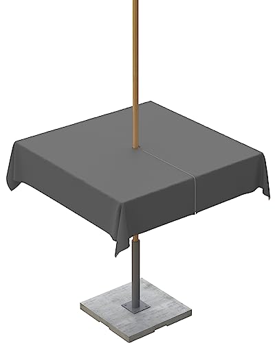 QueenKer Dunkelgraue Outdoor-Tischdecke mit Schirmloch und Reißverschluss, einfarbige Tischdecke für quadratische Tische, wasserdichte Tisch-Kollektion für Terrasse, Garten, Picknick, Camping, 137,2 x von QueenKer