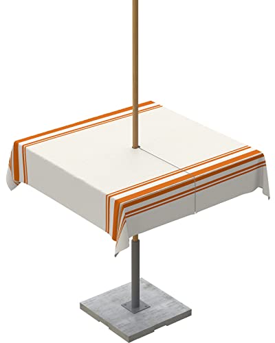 QueenKer Herbst-Tischdecke mit Schirmloch, Farmhouse orange gestreift, quadratisch, mit Reißverschluss, wasserdichte Tischabdeckung, Kollektion für Terrasse, Garten, Picknick, Camping, Essen von QueenKer