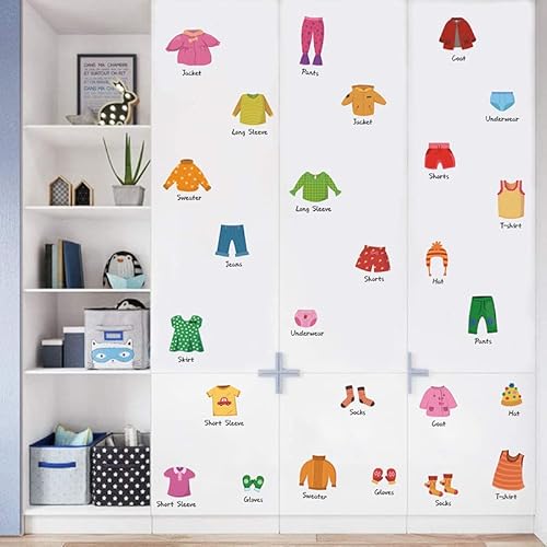 Kinder Kleidung Etiketten Abziehbilder Kleiderschrank Kleidung Sortiment Dekorative Kleiderschrank Aufkleber Jungen und Mädchen Kleidung Sortiment Logo Kunst Graffiti Wandaufkleber Kinderzimmer Dekor von Queenwiff