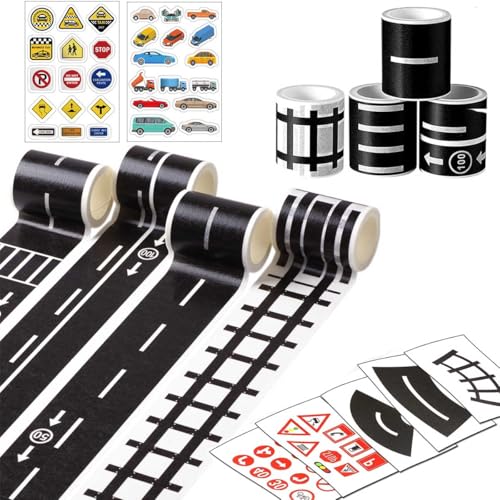 11 Stück Eisenbahn Straßen Klebeband Straßenband für Spielzeugautos DIY Züge Eisenbahnen Rennwagen Spur Road Tape Wandtattoo Verkehrszeichen Aufkleber für Spielen Lernen Kunst DIY Handwerk Aufkleber von Queerelele