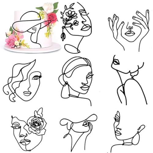 8 Stück Torten Topper,Torten Deko Lady Face Cake Topper Acryl Kuchendeko Geburtstag Frau Mädchen Kuchen Topper Tortendeko Schwarz Cake Topper Dekoration für Hochzeit Braut Dusche Geburtstag Party von Queerelele