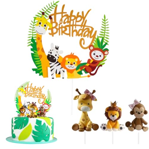 Tortendeko Tiere Geburtstag Kuchen Deko Cupcake Figuren Spielzeug Tortendeko 1. Geburtstag Safari Zoo Dschungel Tortendeko Tiere Happy Birthday Cake Topper für Tortendeko Mädchen Junge Geburtstag von Queerelele