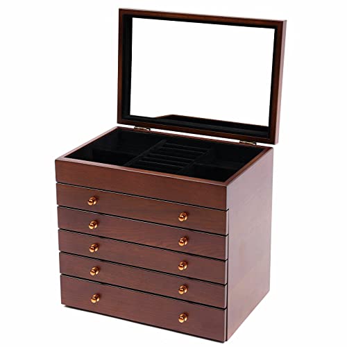 6 Schicht Schmuckschatulle Schmuckk stchen Schmuck Aufbewahrungsbox mit Spiegel,30x20.2x29cm,für Damen Mädchen, PU-Leder Jewelry Box Schmuckbox Schmuckschatulle für Ringe Ohrringe Armbänder Halsketten von Queeucaer