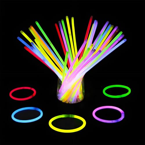 Queiting 300 Stück Knicklichter Leuchtende Armbänder Und Halsketten Leuchtstäbe Set Mit Verbinder 6 Farben Neon-Leuchtstäbe Party Deko Für Hochzeiten Geburtstage Festivals Party Erwachsene von Queiting