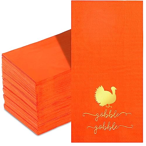 ​Quera 100 Stück Thanksgiving Truthahn Gästeservietten Türkei Goldfolie Einwegservietten Herbst Ernte Papierservietten Thanksgiving Dinner Party Supplies – Gobble ​ 19,1 x 10,7 cm von Quera