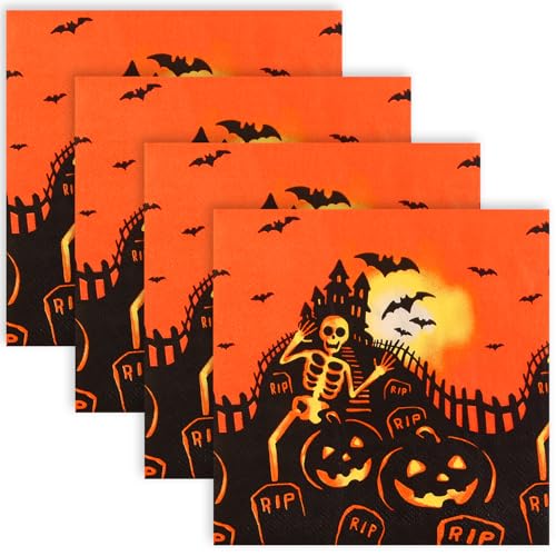 ​Quera 50 Stück Halloween-Skelett-Papierservietten, Halloween-Partyzubehör, gruselige Cocktail-Servietten für Halloween-Geschenke, Zuhause, Abendessen, Party-Dekoration, 16,5 x 16,5 cm von Quera