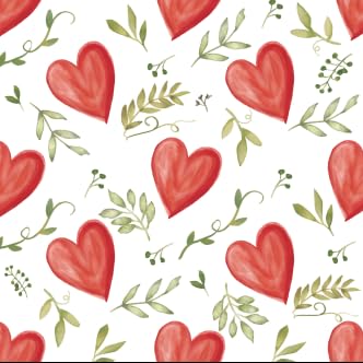 Quera 50 Stück Valentinstag Aquarell Herz grüne Blätter Cocktail Getränke Papierservietten Einweg-Papierherzen Dessertservietten für Frühling Hochzeit Abendessen Zubehör Geschirr Dekor (16,5 x 16,5 von Quera