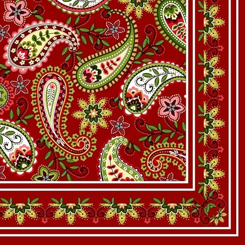 Quera Weihnachtliche Paisley-Cocktail-Servietten – rote und grüne Blumen-Servietten für Weihnachten, Feiertage, Brautparty und mehr – Winter-Blumen-Partyzubehör | 16,5 cm ausgefallene Papierservietten von Quera