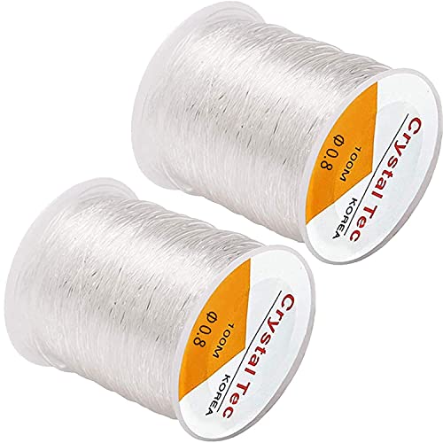 Quesuc 2Pcs elastische Polyester-Fäden für Armbänder und zum Basteln 0,8 mm 100 m durchsichtig (C) von Quesuc