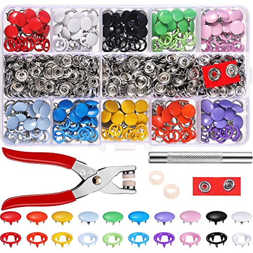 200 pcs Hohle Feste Druckknöpfe Set Metall Ring Button Druckknöpfe für Baby Kinderbekleidung Sewing Craft 9,5 mm, 10 Farben (Bunt) von Queta