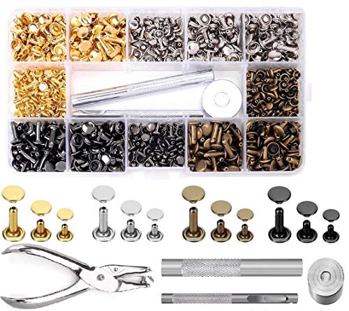 Leder Nieten Set, 360 Set Metall Doppelkappe Rive 3 Größen, 4 Farben Gold, Silber, Bronze und GunMetal Druckknöpfe für DIY Handwerk Reperatur nähen, Handgemacht, DIY Kleidung von Queta