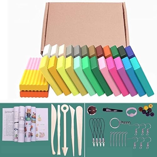 Queta 24 Farben Modelliermasse, Modelliermasse, Bastelkit, sicher, ungiftig, weich, Lernspielzeug DIY mit Modellierwerkzeugen Zubehör, Puzzleteig, Geschenk für Kinder von Queta