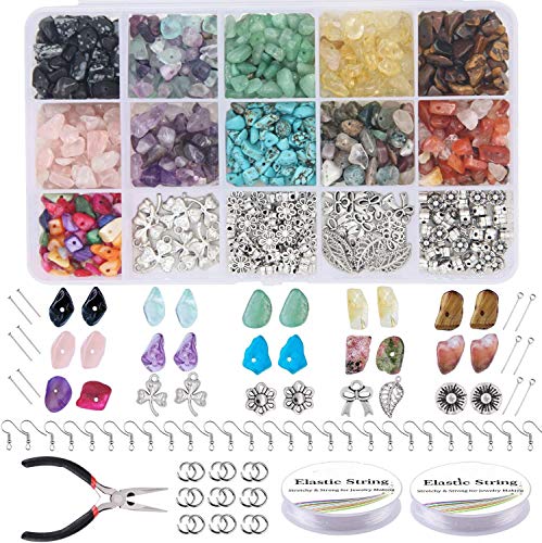 Queta Schmuckherstellung Set, Schmuck Basteln Set 933 Stück Schmuck Reparatur Set, Natursteinperlen Charms Halskette Armband Ohrring DIY Schmuck Bastelbedarfs-Kit von Queta