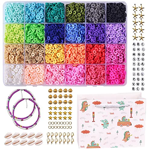 Queta Schmuckherstellungs Zubehör Set Handgefertigten Schmuck Basteln Reparatur Zubehör DIY Acryl Perlen DIY Bastelset für Schmuck Halskette Ohrringe Schmuck 5400 Stück Polymer-Ton von Queta