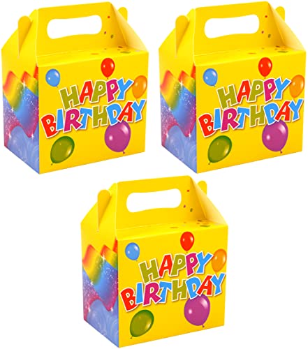 Geschenkboxen für Kinder mit Motto Geburtstagsparty, Gastgeschenk, für Leckereien und Leckereien, leere Pappschachtel zum Befüllen (12 Boxen, Happy Birthday) von Quickdraw