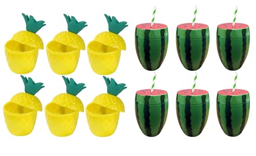 Quickdraw 12 x hawaiianische Partybecher Ananas & Wassermelone Trinkbecher mit Papierstrohhalmen Tropischer Strand Hula Tiki Cocktailgläser Sommer Party Geschirr Quickdraw 12 x hawaiianische Partybecher Ananas & Wassermelone Trinkbecher mit Papierstrohhalmen Tropischer Strand Hula Tiki Cocktailgläser Sommer Party Geschirr von Quickdraw