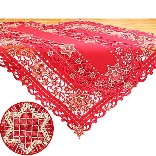 Quinnyshop Gold Sterne Weihnachten Advent Tischdecke Mitteldecke 85 x 85 cm Eckig Leinen-Optik, Rot von Quinnyshop