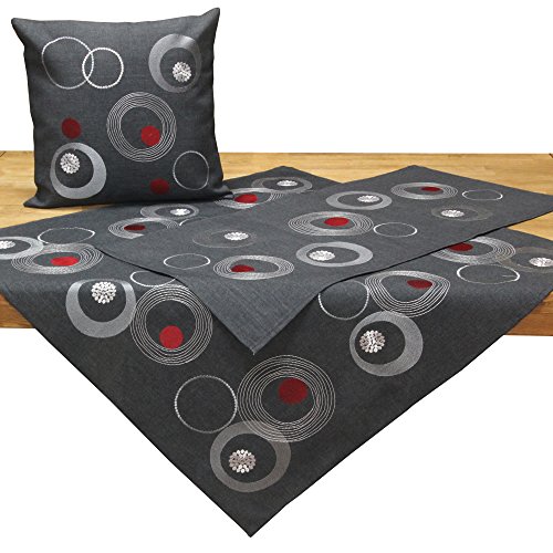 Quinnyshop Moderne Kreise Kringel Mitteldecke ca. 85 x 85 cm Polyester, Grau von Quinnyshop