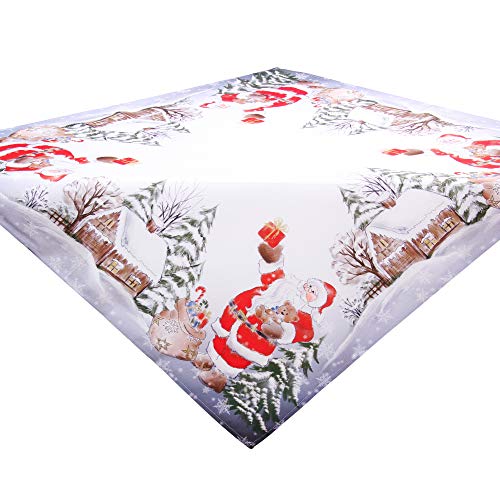 Quinnyshop Weihnachtsmitteldecke - Weihnachtsmann Druck Motive, Polyester Rot - Bunt ca. 85 x 85 cm von Quinnyshop