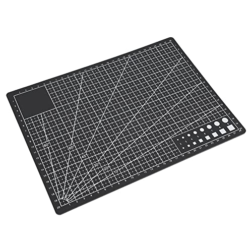 Qukaim A4 Schneidematte A4 Gitterlinien PVC Schneidematte Selbstheilendes Schneidebrett für Papier, Leder und Stoff, Schwarz, 30 x 22 cm von Qukaim